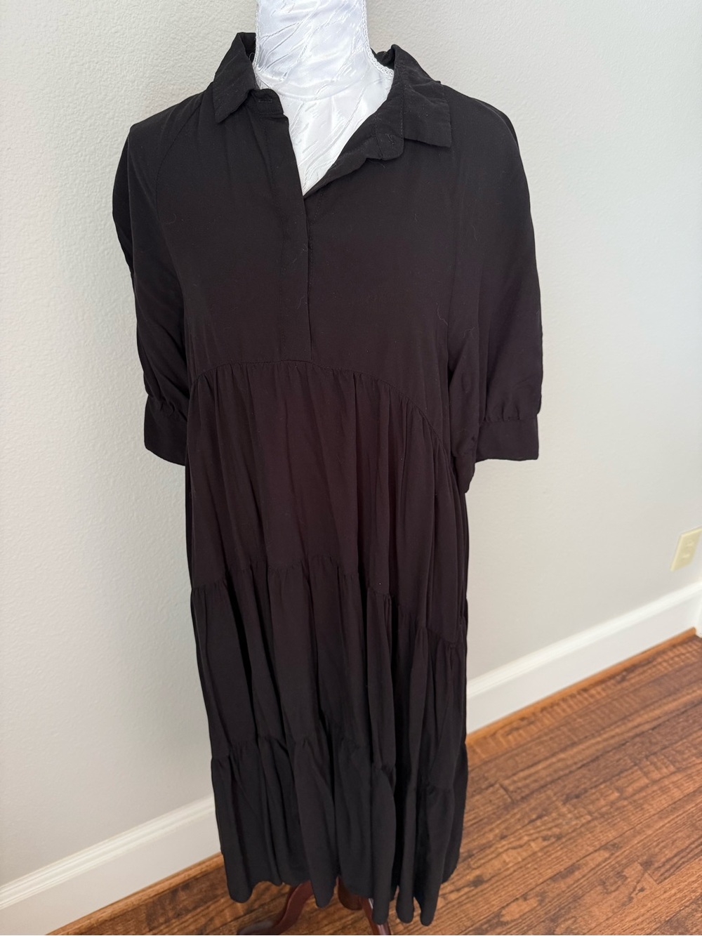 NATURAL LIFE Black Tiered Collared Maxi Dress